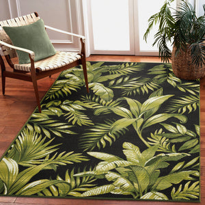 Liora Manne Marina Jungle Leaves Indoor Outdoor Rug Area Black