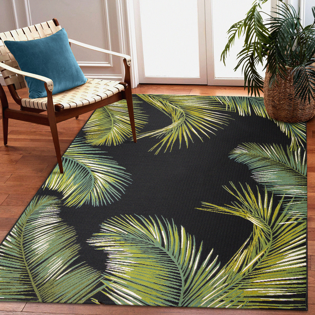 Liora Manne Marina Palm Border Indoor Outdoor Area Rug Black