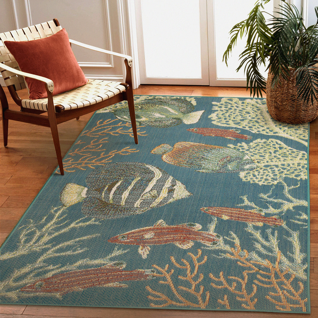 Liora Manne Patio Fish Indoor Outdoor Area Rug Turquoise