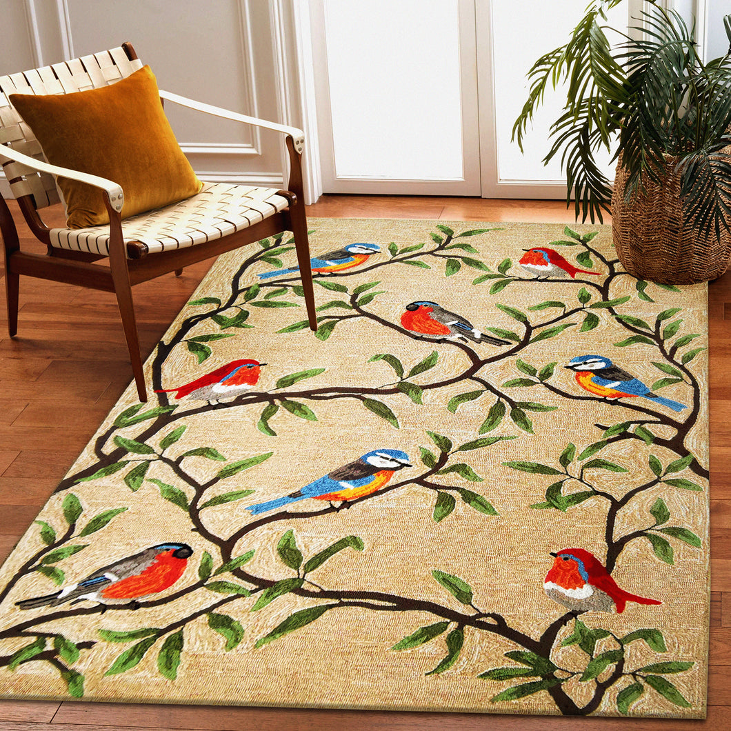 Liora Manne Ravella Birds On Branches Indoor Outdoor Area Rug Natural