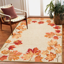 Load image into Gallery viewer, Liora Manne Ravella Falling Leaves Border Indoor Outdoor Area Rug Natural