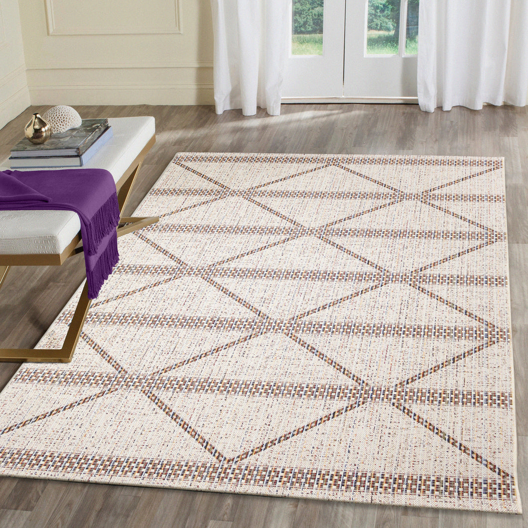 Liora Manne Avena Diamond  Stripe Indoor Outdoor Area Rug Ivory