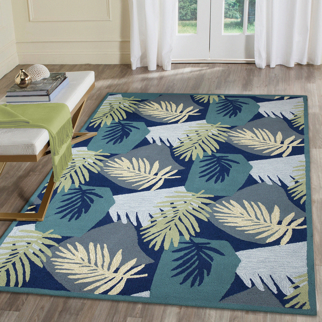 Liora Manne Capri Patchwork Palms Indoor Outdoor Area Rug Navy