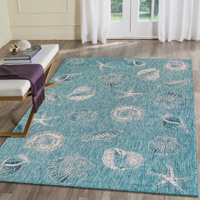 Liora Manne Carmel Shells Indoor Outdoor Area Rug Aqua