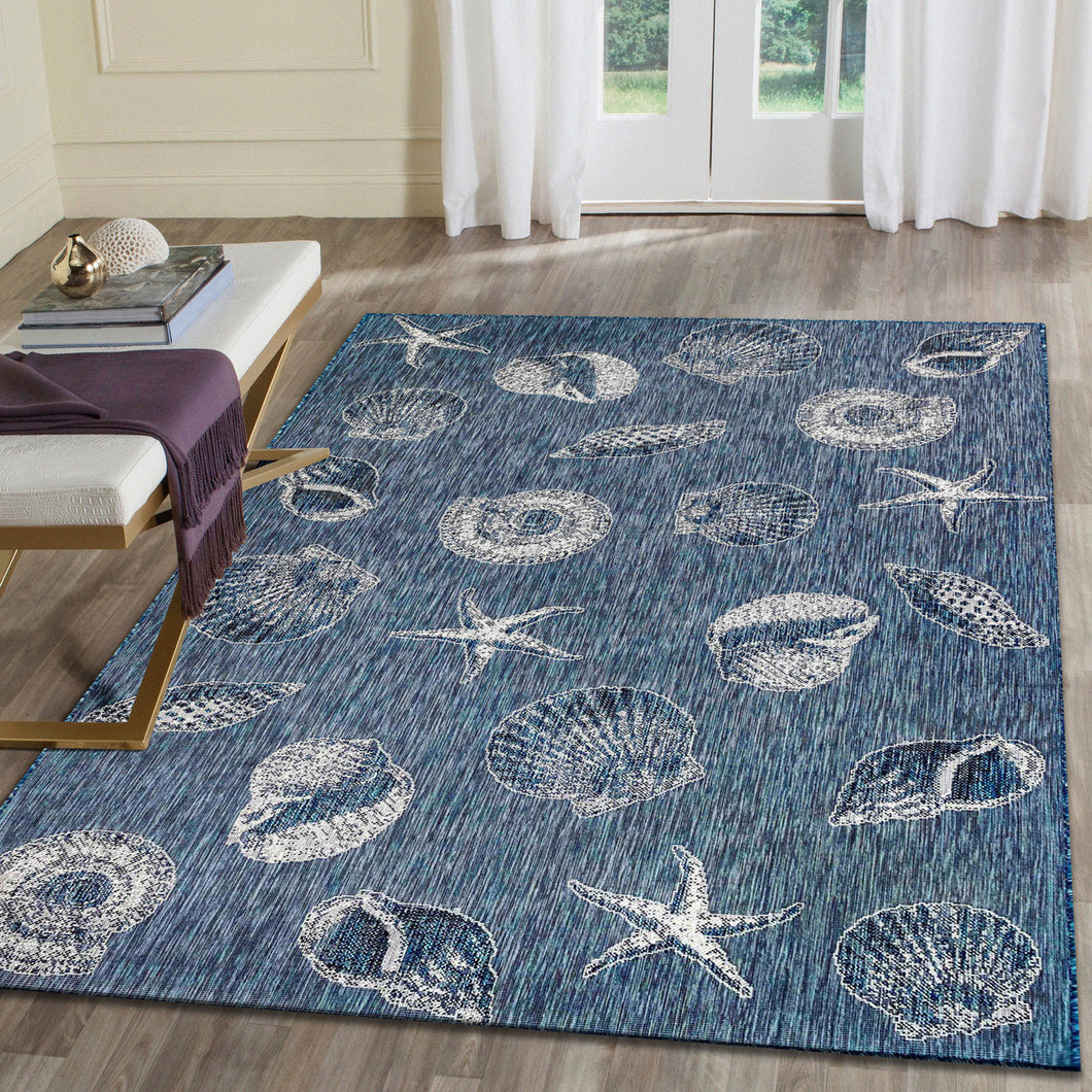 Liora Manne Carmel Shells Indoor Outdoor Area Rug Navy