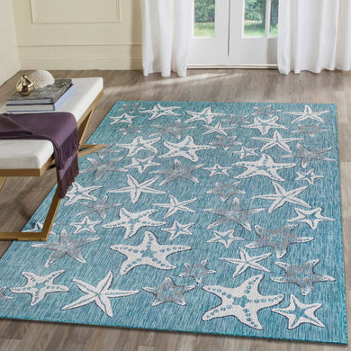 Liora Manne Carmel Starfish Indoor Outdoor Area Rug Aqua