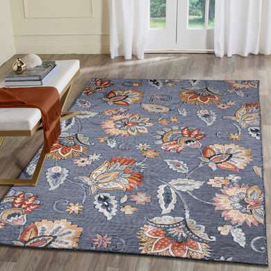 Liora Manne Canyon Ornamental Flower Indoor Outdoor Area Rug Navy