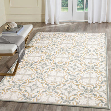 Liora Manne Canyon Floral Tile Indoor Outdoor Area Rug Ivory