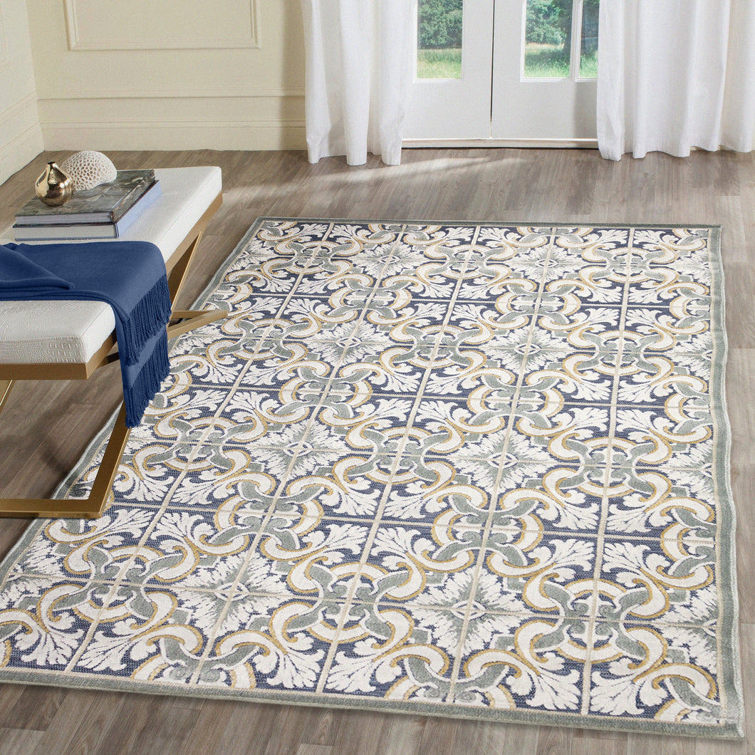 Liora Manne Canyon Floral Tile Indoor Outdoor Area Rug Navy