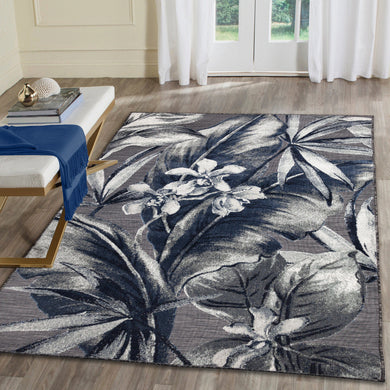 Liora Manne Canyon Tropical Leaf Indoor Outdoor Area Rug Charcoal