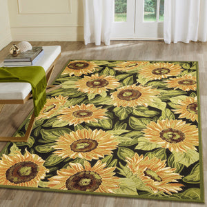 Liora Manne Marina Sunflowers Indoor Outdoor Area Rug Black