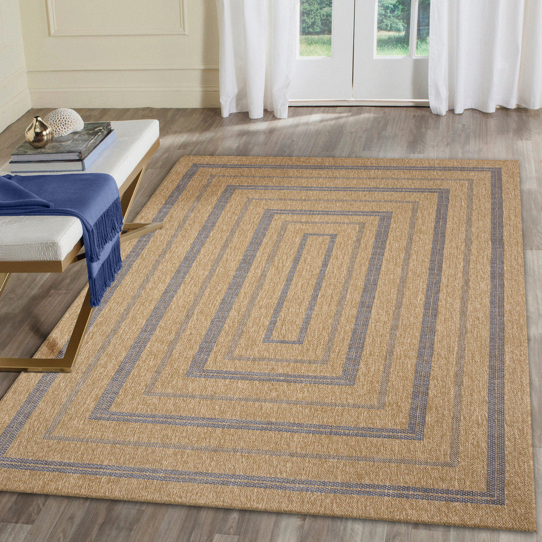 Liora Manne Sahara Multi Border Indoor Outdoor Area Rug Navy