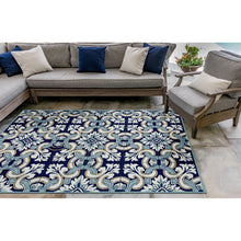 Load image into Gallery viewer, Liora Manne Ravella Floral Tile Indoor Outdoor Area Rug Navy