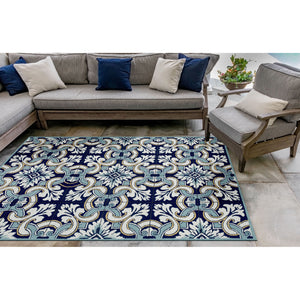 Liora Manne Ravella Floral Tile Indoor Outdoor Area Rug Navy