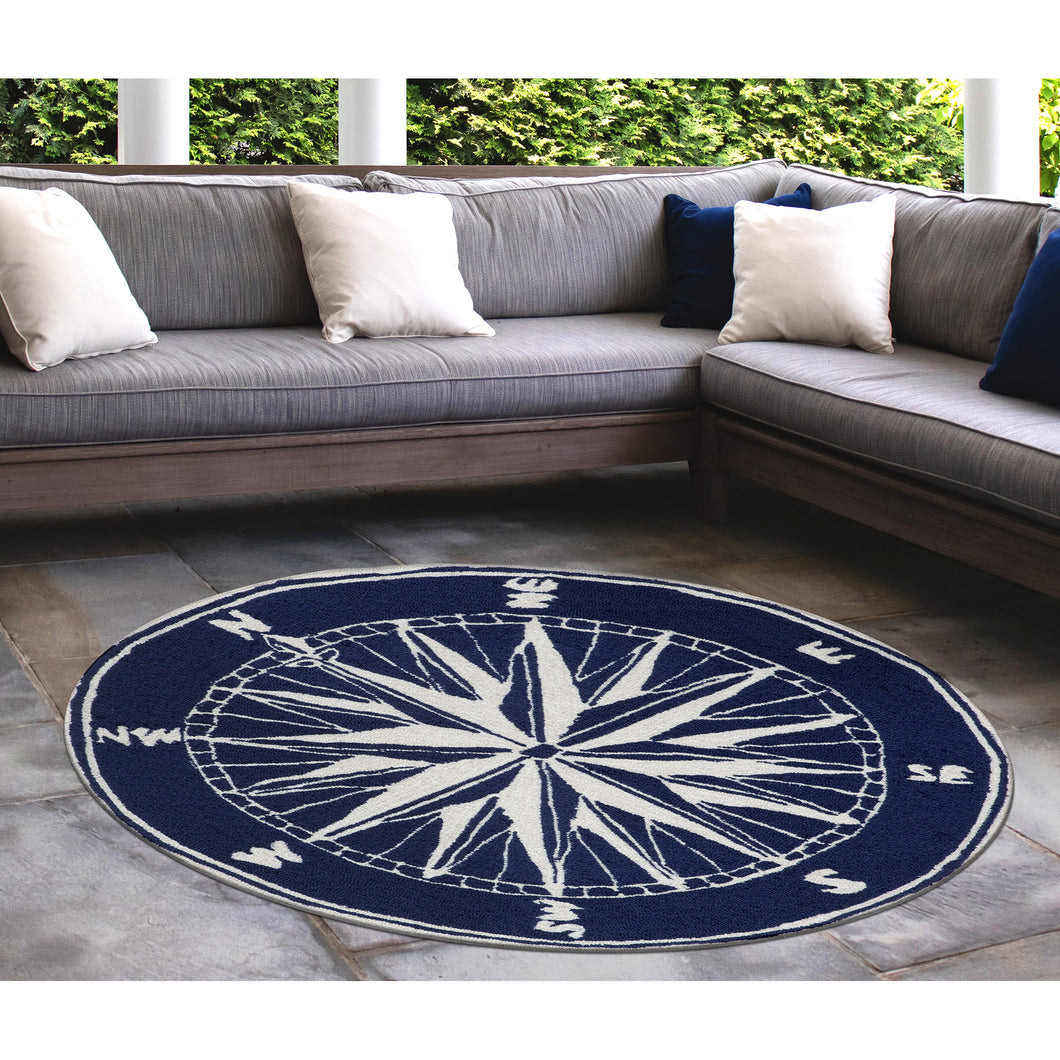 Liora Manne Frontporch Compass Indoor Outdoor Area Rug Navy