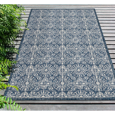 Liora Manne Carmel Antique Tile Indoor Outdoor Area Rug Navy