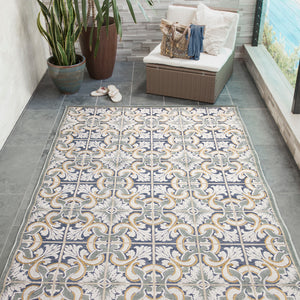 Liora Manne Canyon Floral Tile Indoor Outdoor Area Rug Navy