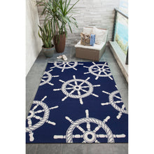 Load image into Gallery viewer, Liora Manne Frontporch Ship Wheel Indoor Outdoor Area Rug Navy