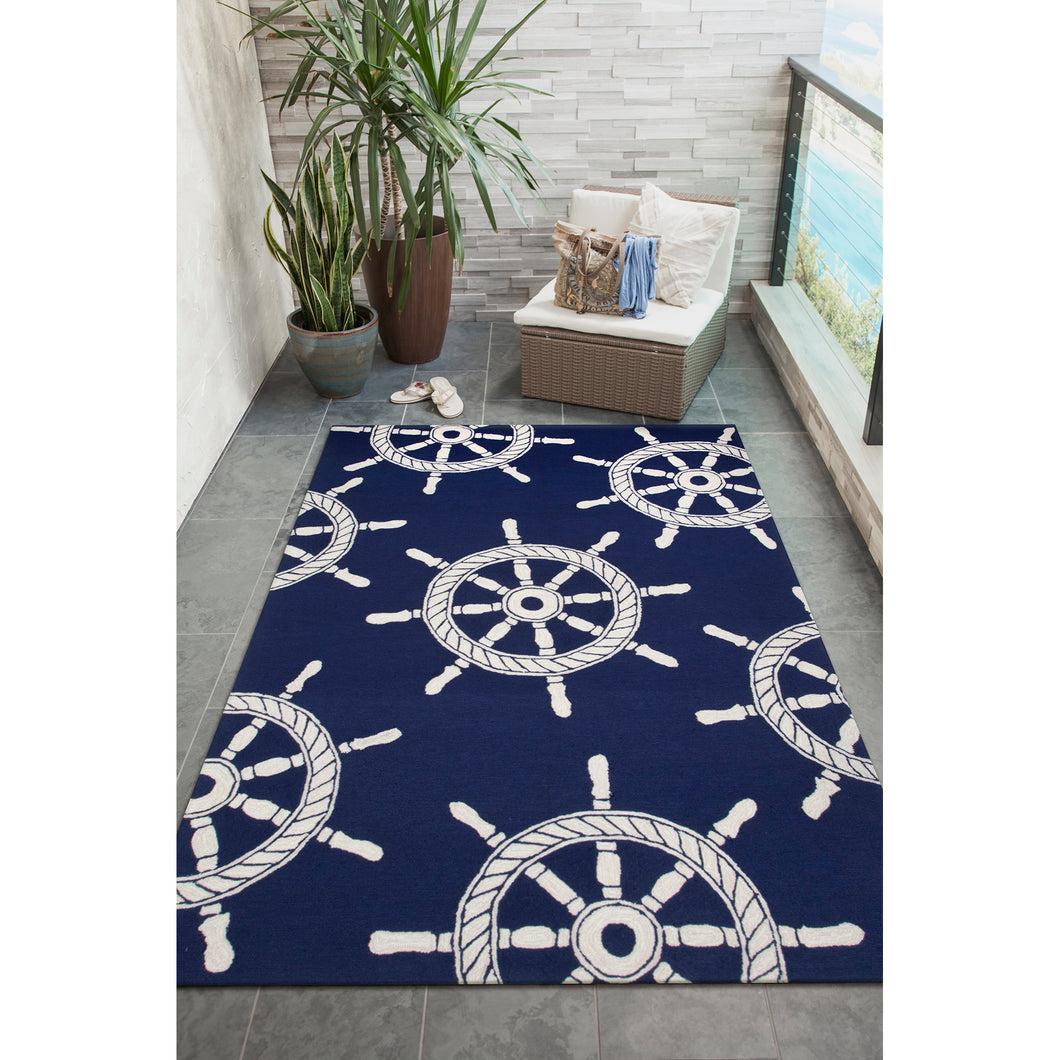 Liora Manne Frontporch Ship Wheel Indoor Outdoor Area Rug Navy