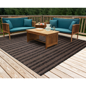 Liora Manne Avena Mosaic Stripe Indoor Outdoor Area Rug Midnight
