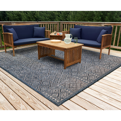 Liora Manne Carmel Patchwork Kilim Indoor Outdoor Area Rug Navy