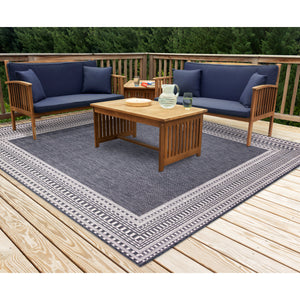 Liora Manne Malibu Etched Border Indoor Outdoor Area Rug Navy