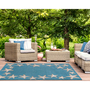 Liora Manne Capri Starfish Border Indoor Outdoor Area Rug Aqua