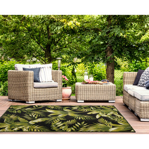 Liora Manne Marina Jungle Leaves Indoor Outdoor Rug Area Black