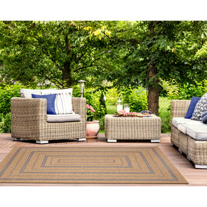 Liora Manne Sahara Multi Border Indoor Outdoor Area Rug Navy