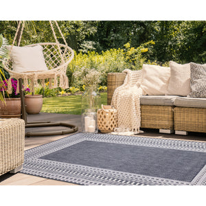 Liora Manne Malibu Etched Border Indoor Outdoor Area Rug Navy