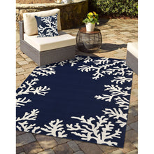 Load image into Gallery viewer, Liora Manne Frontporch Coral Indoor Outdoor Decorative Pillow Navy