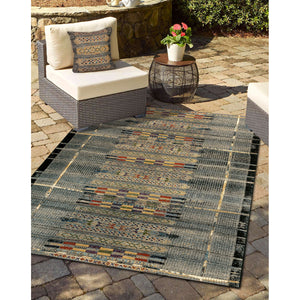 Liora Manne Marina Tribal Stripe Indoor Outdoor Area Rug Black