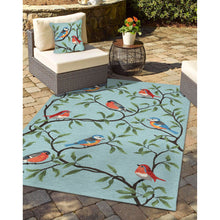 Load image into Gallery viewer, Liora Manne Ravella Birds On Branches Indoor Outdoor Area Rug Aqua