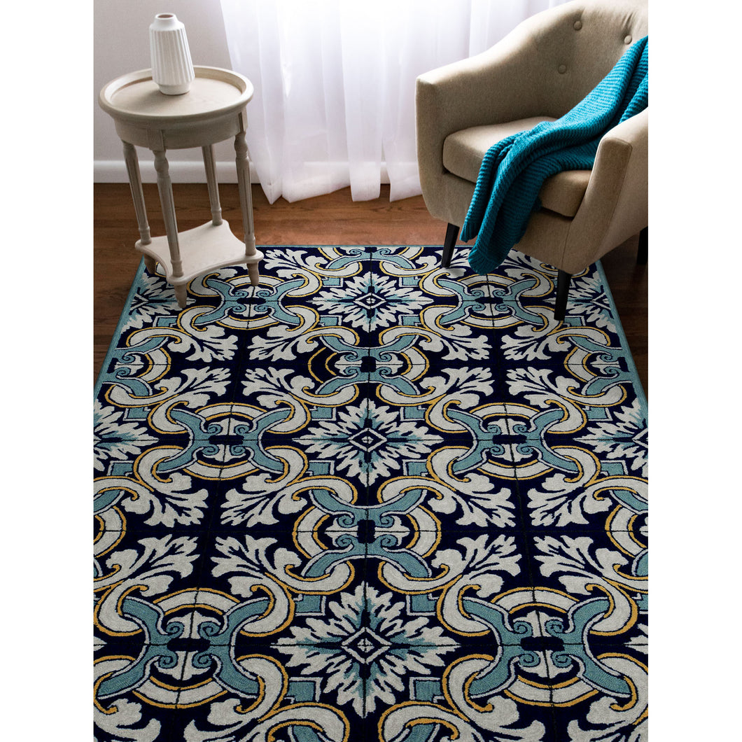 Liora Manne Ravella Floral Tile Indoor Outdoor Area Rug Navy