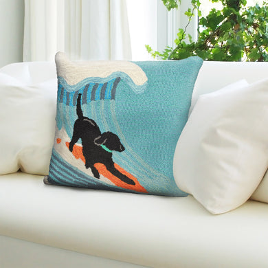 Liora Manne Frontporch Surfing Dog Indoor Outdoor Decorative Pillow Ocean