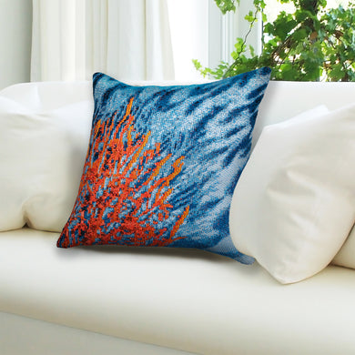 Liora Manne Marina Coral Indoor Outdoor Decorative Pillow Ocean