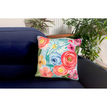 Load image into Gallery viewer, Liora Manne Illusions Flower Garden Indoor Outdoor Decorative Pillow Aqua