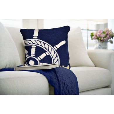 Liora Manne Frontporch Ship Wheel Indoor Outdoor Decorative Pillow Navy