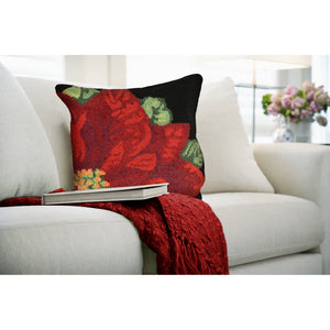 Liora Manne Frontporch Poinsettia Indoor Outdoor Decorative Pillow Black