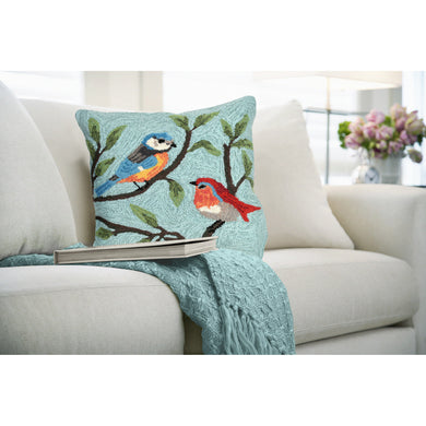 Liora Manne Frontporch Birds On Branches Indoor Outdoor Decorative Pillow Aqua