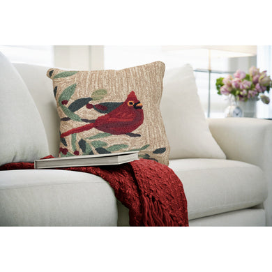 Liora Manne Frontporch Cardinal with Berries Indoor Outdoor Decorative Pillow