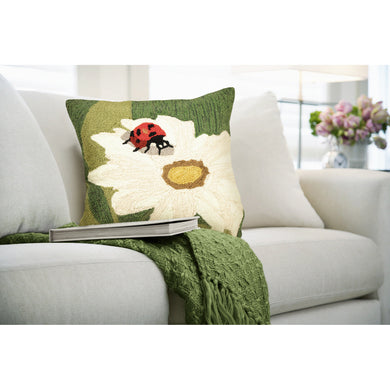 Liora Manne Frontporch Ladybug Indoor Outdoor Decorative Pillow Green