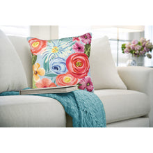 Load image into Gallery viewer, Liora Manne Illusions Flower Garden Indoor Outdoor Decorative Pillow Aqua