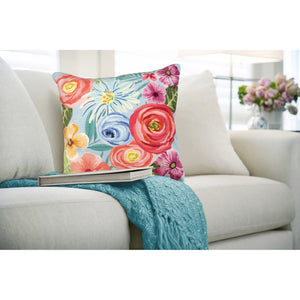 Liora Manne Illusions Flower Garden Indoor Outdoor Decorative Pillow Aqua