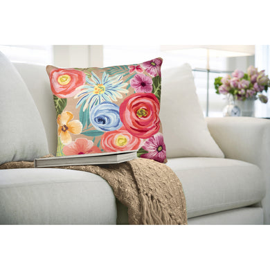 Liora Manne Illusions Flower Garden Indoor Outdoor Decorative Pillow Taupe