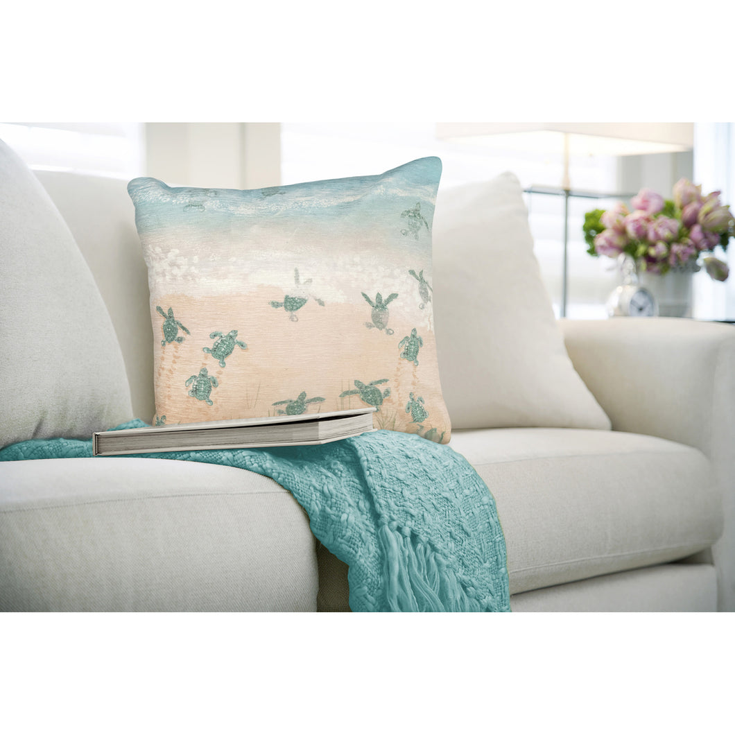 Liora Manne Illusions Turtle Beach Indoor Outdoor Decorative Pillow Aqua