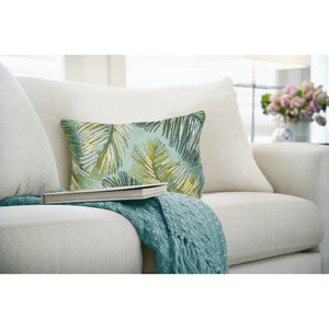 Liora Manne Marina Palm Border Indoor Outdoor Decorative Pillow Aqua