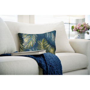 Liora Manne Marina Palm Border Indoor Outdoor Decorative Pillow Navy