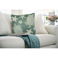 Load image into Gallery viewer, Liora Manne Marina Turtle And Stars Indoor Outdoor Decorative Pillow Aqua