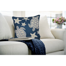 Load image into Gallery viewer, Liora Manne Marina Turtle And Stars Indoor Outdoor Decorative Pillow Navy